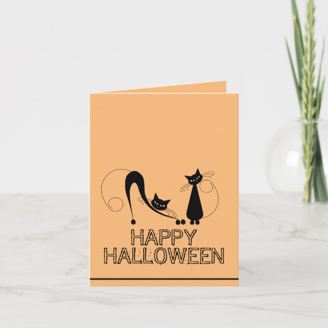 Carte Élégant chat noir, Joyeux Halloween (Devant)