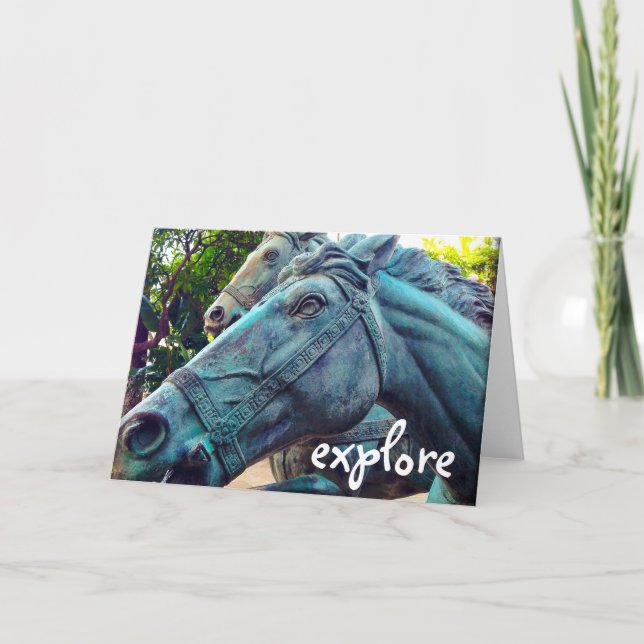 Carte Élégant cheval d'antiquité Turquoise Explorez Scri (Devant)