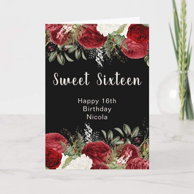 Carte Elegant Christmas Red Flowers Sweet Sixteen (Devant)