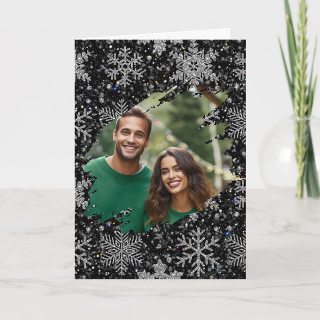 Carte Elegant Christmas snowflakes personalize photo  (Devant)