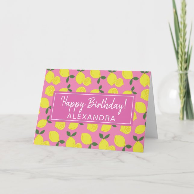 Carte Élégant citron rose et jaune Joyeux anniversaire (Devant)
