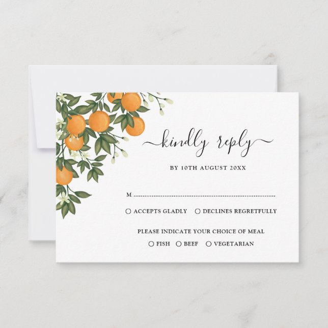 Carte Elégant Citrus Botanique Orange Mariage RSVP (Devant)