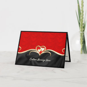 Carte Élégant coeur romantique rouge et noir or