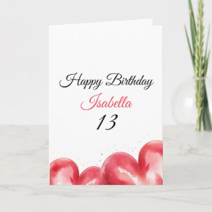 Carte Elégant Coeurs d'aquarelle rose 13e anniversaire