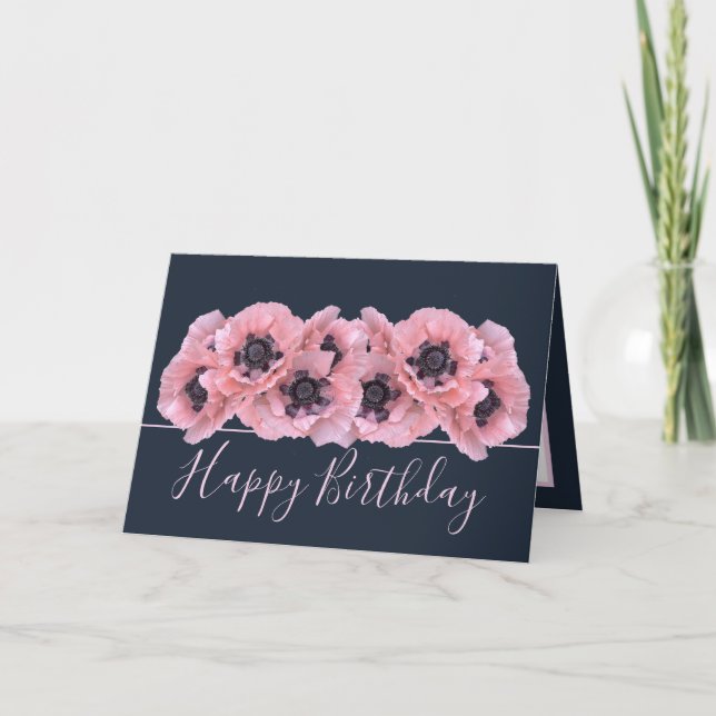 Carte Elegant Coral Pink Poppies Botanical Chic Birthday (Devant)