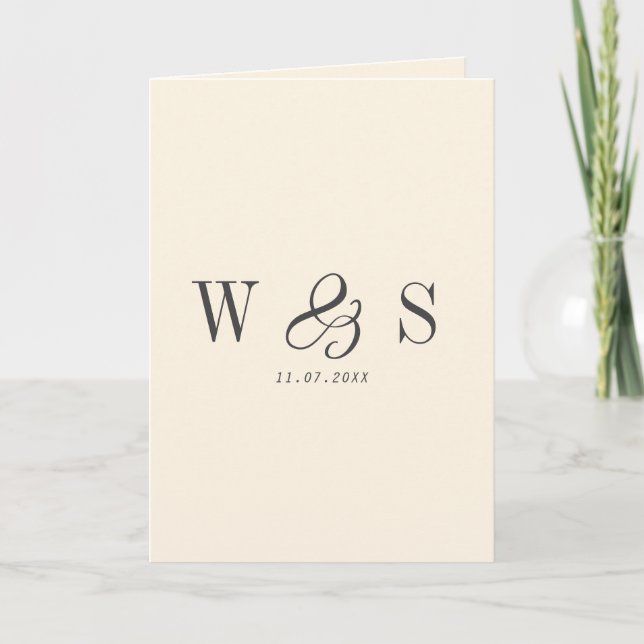 Carte Élégant couple mariage initial crème naturelle (Devant)
