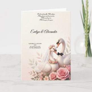 Carte Élégant Cygne 3D Mariée et Marié Floral Rose Pâle