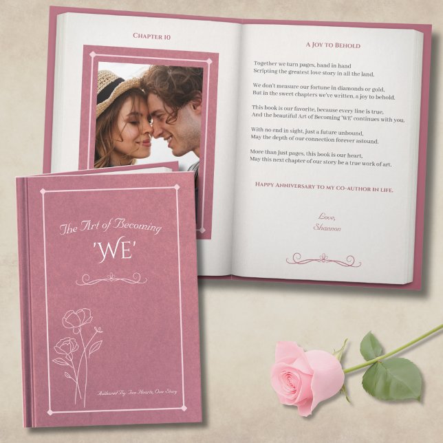 Carte Elegant Dusty Rose Storybook Photo Anniversary (Celebrate your unique love story with an exquisite anniversary card)