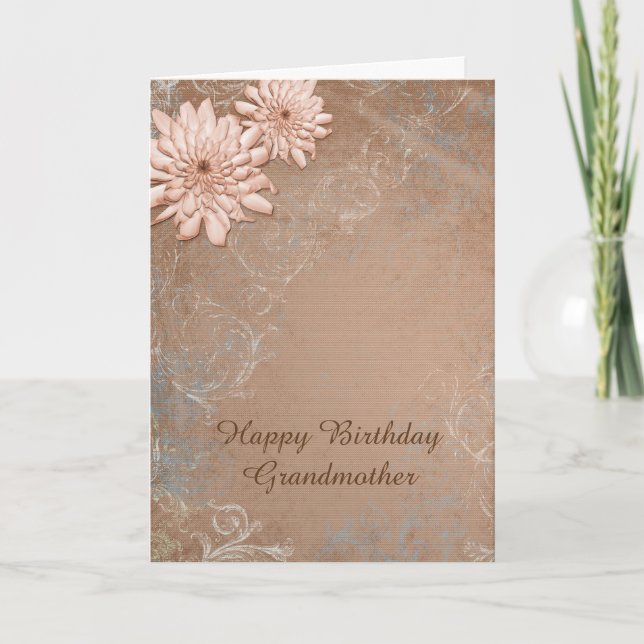 Carte Elegant Ecru Tan Floral Grand-mère Anniversaire (Devant)