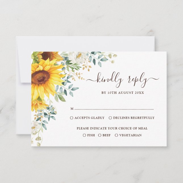 Carte Elégant été tournesols verdure Mariage RSVP (Devant)