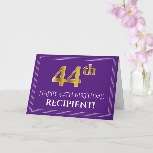 Carte Élégant Faux Aspect Or 44e Anniversaire, Nom; Viol (Orchidée)