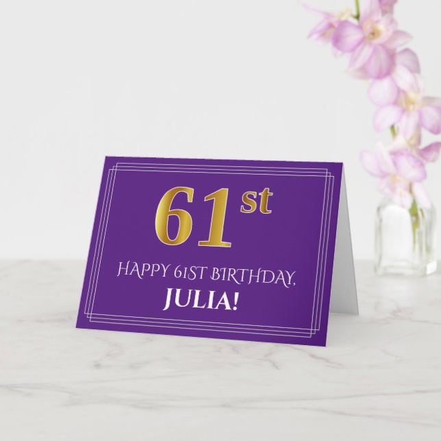 Carte Élégant Faux Aspect Or 61e Anniversaire, Nom; Viol (Orchidée)