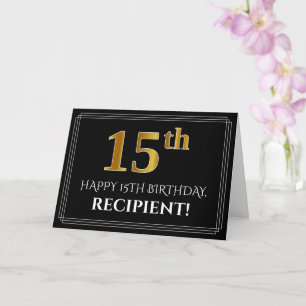 Carte Elégant Faux Gold Look "15ème" Anniversaire + Nom