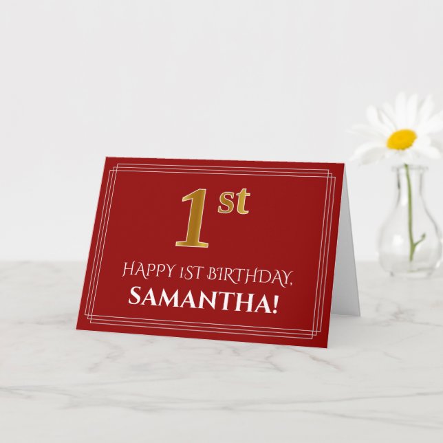 Carte Elégant Faux Gold Look "1er" Anniversaire, Nom (Ro (Petite plante)