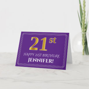 Carte Elégant Faux Gold Look 21e anniversaire, nom; viol