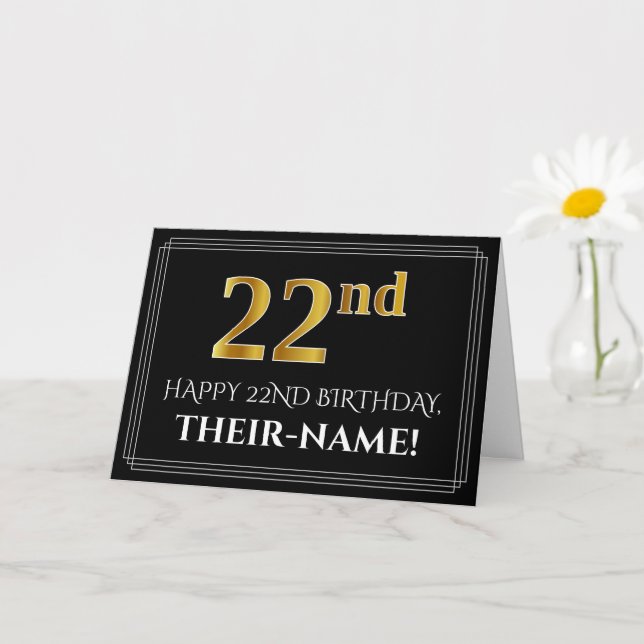 Carte Elégant Faux Gold Look "22ème" Anniversaire + Nom (Petite plante)