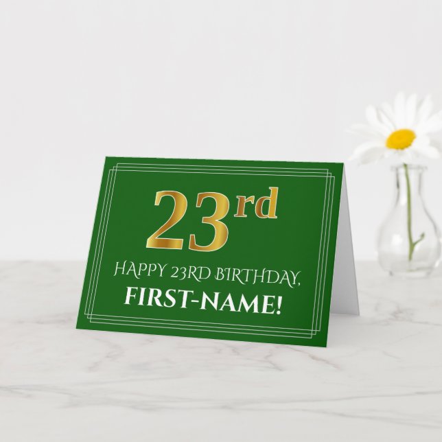 Carte Elégant Faux Gold Look 23ème anniversaire, nom (ve (Petite plante)