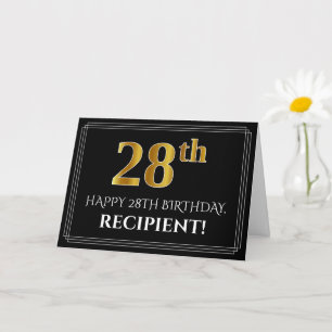 Carte Elégant Faux Gold Look "28ème" Anniversaire + Nom