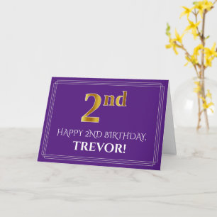 Carte Elégant Faux Gold Look 2e anniversaire, nom; viole