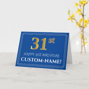 Carte Elégant Faux Gold Look 31ème anniversaire, nom (bl