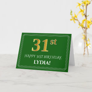 Carte Elégant Faux Gold Look 31ème anniversaire, nom (ve