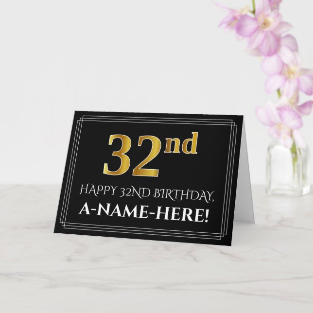 Carte Elégant Faux Gold Look "32ème" Anniversaire + Nom (Orchidée)