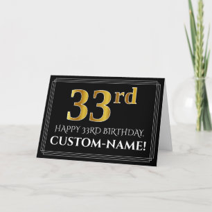 Carte Elégant Faux Gold Look "33ème" Anniversaire + Nom