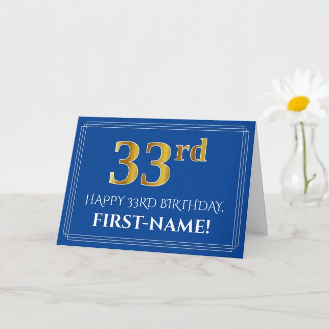 Carte Elégant Faux Gold Look 33ème anniversaire, nom (bl (Petite plante)