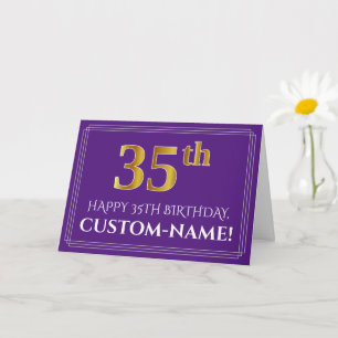 Carte Elégant Faux Gold Look 35e anniversaire, nom; viol