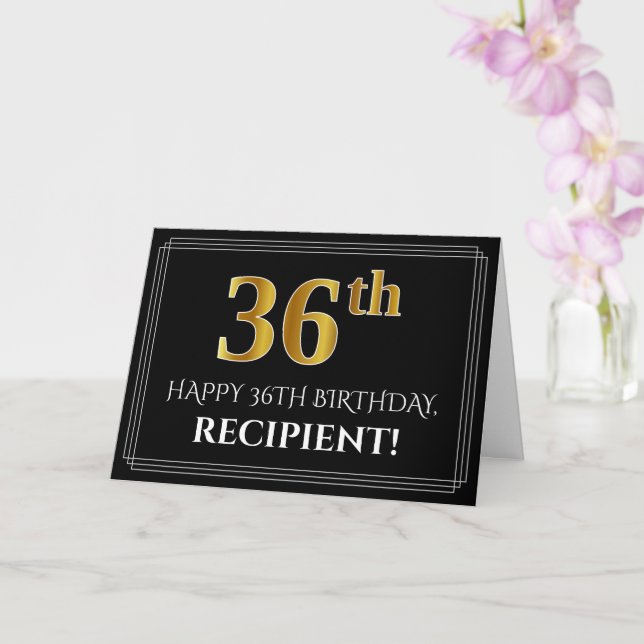 Carte Elégant Faux Gold Look "36ème" Anniversaire + Nom (Orchidée)