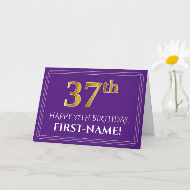 Carte Elégant Faux Gold Look 37e anniversaire, nom; viol (Petite plante)