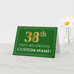Carte Elégant Faux Gold Look 38e anniversaire, nom (vert
