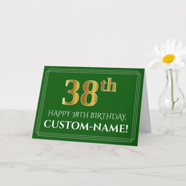 Carte Elégant Faux Gold Look 38e anniversaire, nom (vert (Petite plante)
