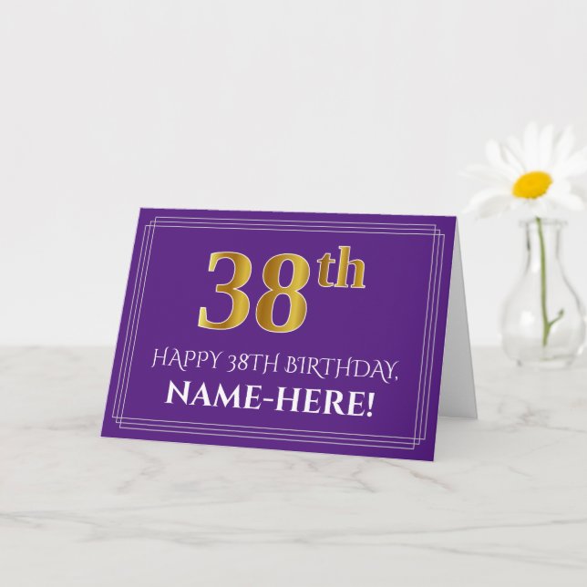 Carte Elégant Faux Gold Look 38e anniversaire, nom; viol (Petite plante)