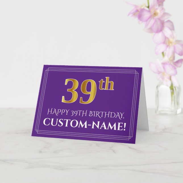 Carte Elégant Faux Gold Look 39e anniversaire, nom; viol (Orchidée)