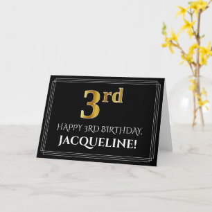 Carte Elégant Faux Gold Look "3ème" Anniversaire + Nom