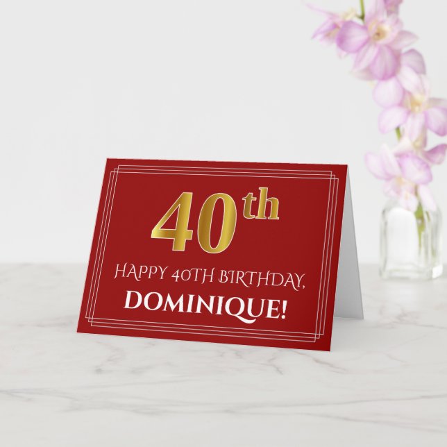 Carte Elégant Faux Gold Look "40ème" Anniversaire, Nom ( (Orchidée)