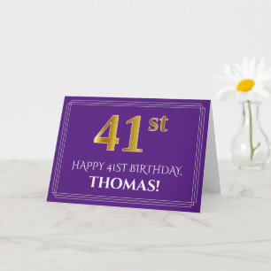 Carte Elégant Faux Gold Look 41ème anniversaire, nom; vi
