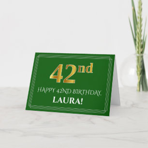 Carte Elégant Faux Gold Look 42e anniversaire, nom (vert