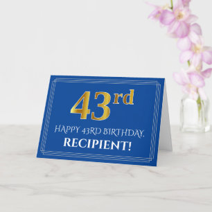 Carte Elégant Faux Gold Look 43ème anniversaire, nom (bl
