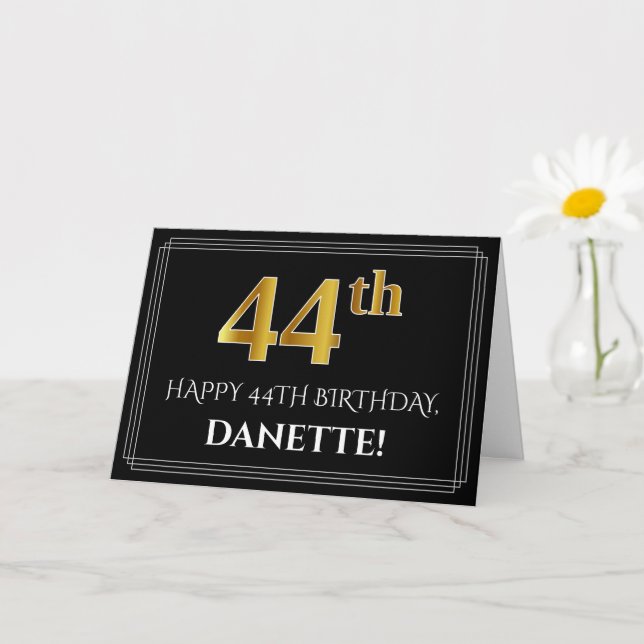 Carte Elégant Faux Gold Look "44ème" Anniversaire + Nom (Petite plante)