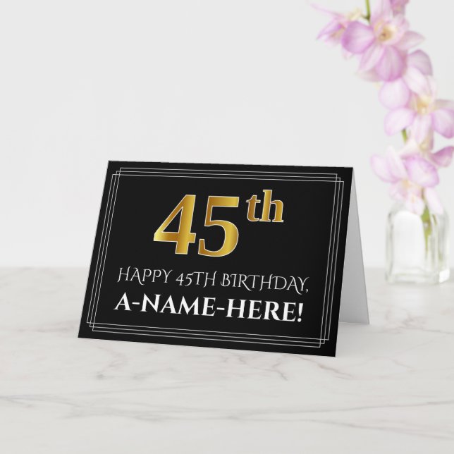 Carte Elégant Faux Gold Look "45ème" Anniversaire + Nom (Orchidée)