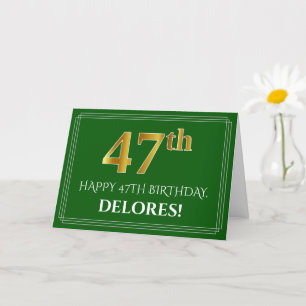 Carte Elégant Faux Gold Look 47e anniversaire, nom (vert