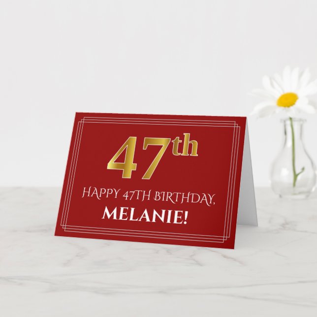 Carte Elégant Faux Gold Look "47ème" Anniversaire, Nom ( (Petite plante)