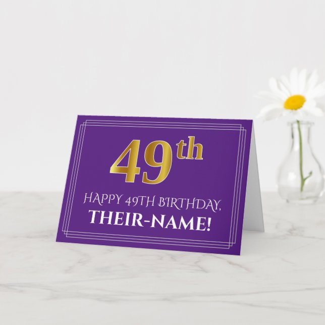 Carte Elégant Faux Gold Look 49e anniversaire, nom; viol (Petite plante)
