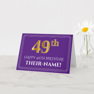 Carte Elégant Faux Gold Look 49e anniversaire, nom; viol
