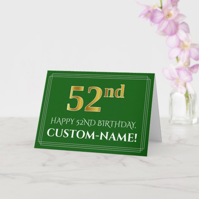Carte Elégant Faux Gold Look 52e anniversaire, nom (vert (Orchidée)