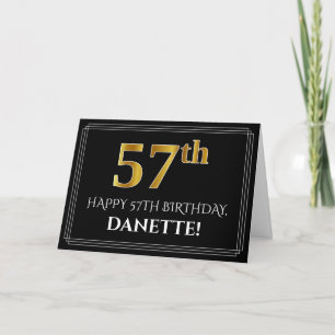 Carte Elégant Faux Gold Look "57ème" Anniversaire + Nom
