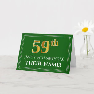 Carte Elégant Faux Gold Look 59e anniversaire, nom (vert