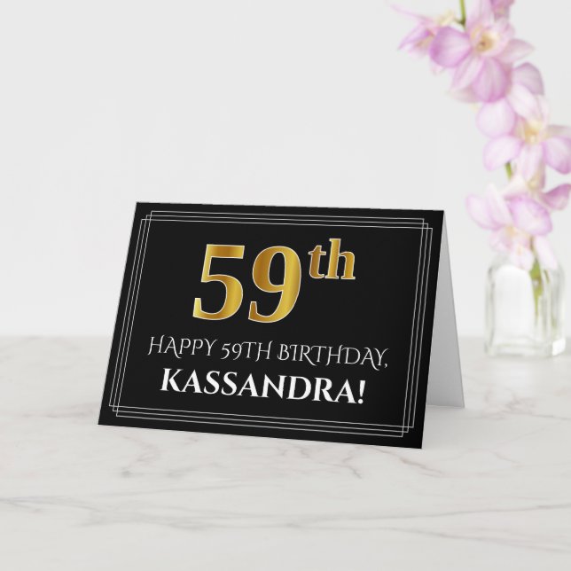 Carte Elégant Faux Gold Look "59ème" Anniversaire + Nom (Orchidée)